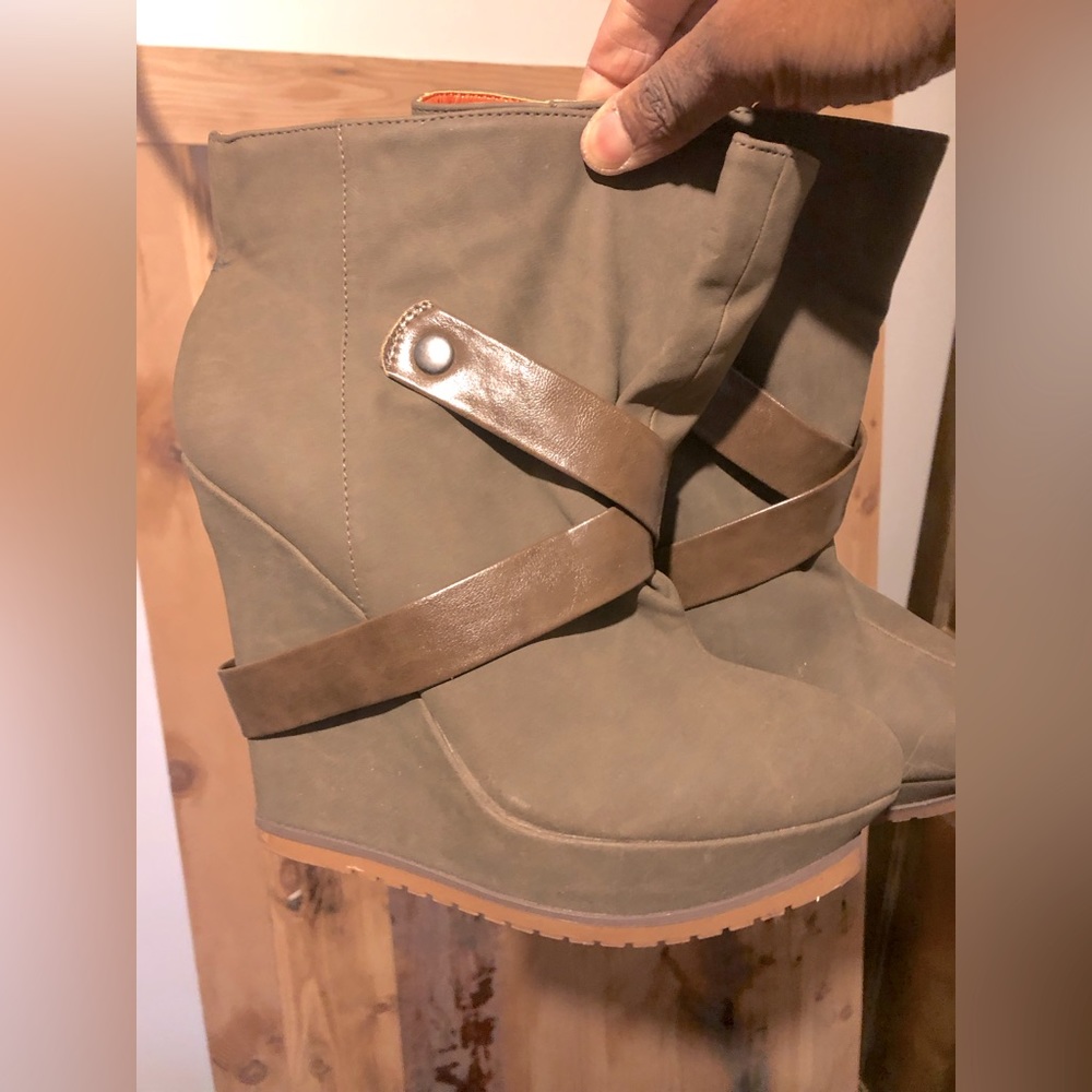 Taupe Ankle Wedge Boots!